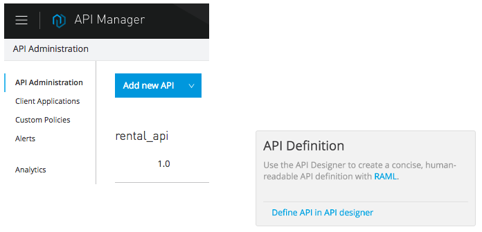 API Designer interface showing legacy functions and migration notice to Design Center