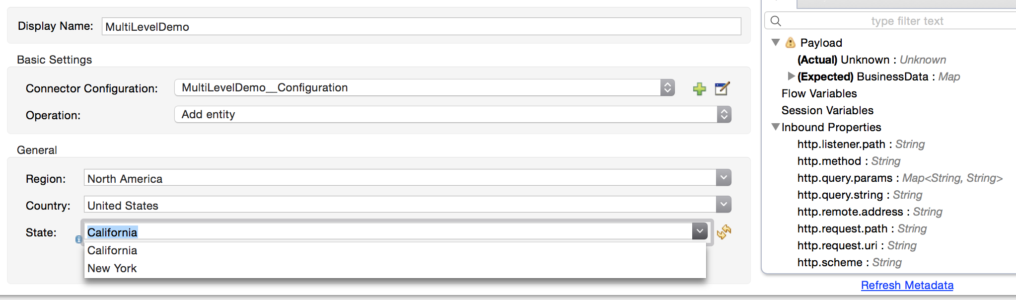 Dropdown menu for the State field