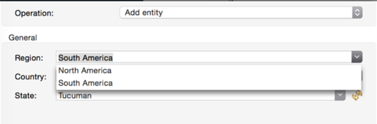 Dropdown menu for the Region field