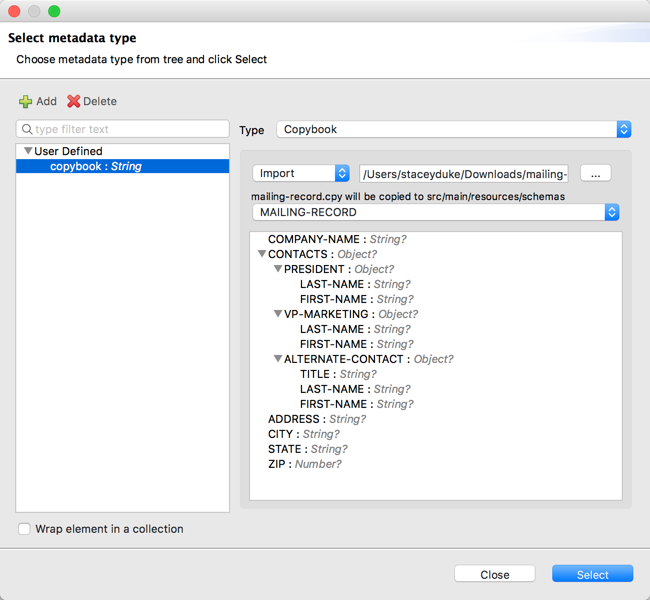 Importing a Copybook Definition