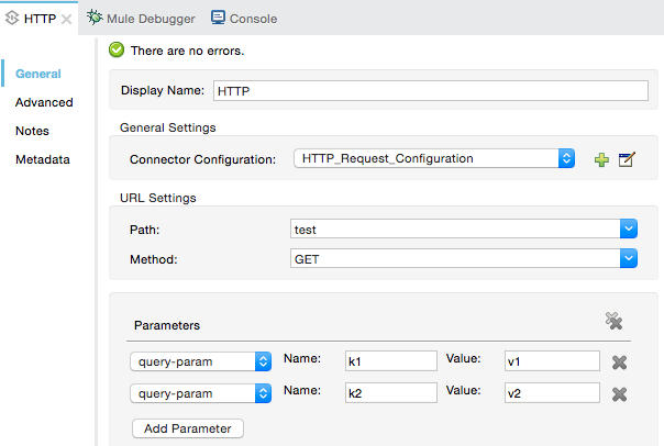 adding parameters in http general tab