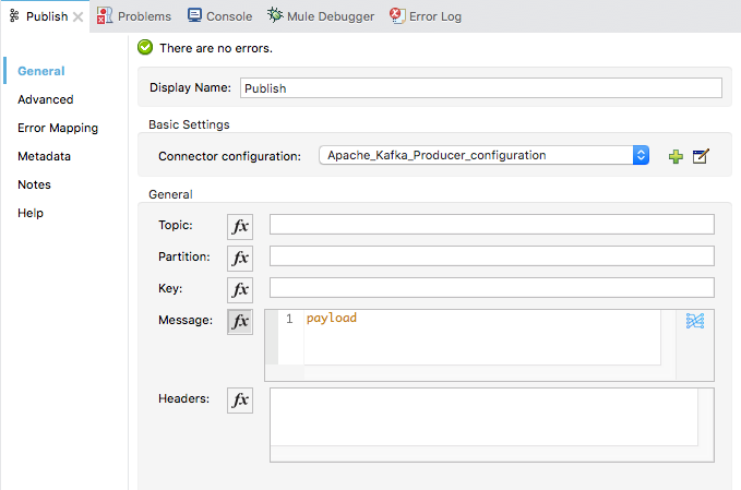 kafka publish studio config