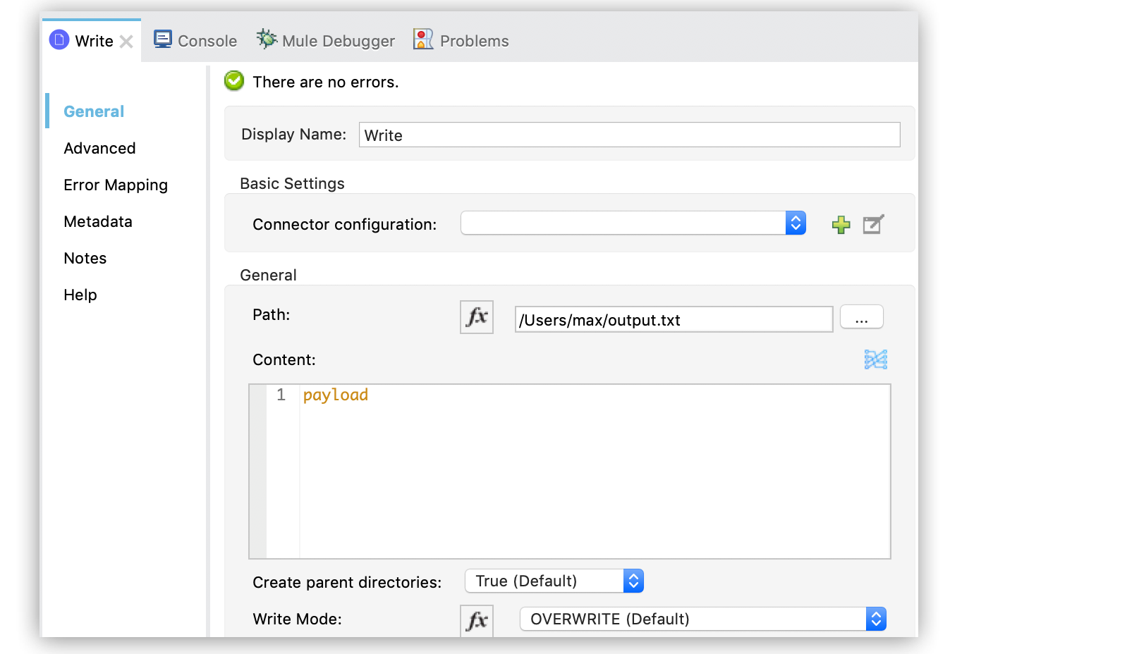 File Write properties editor and Path