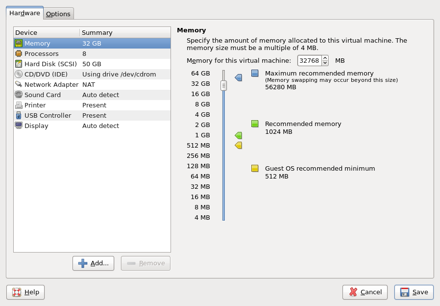 Initial VM settings