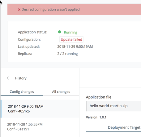 app versioning update failed