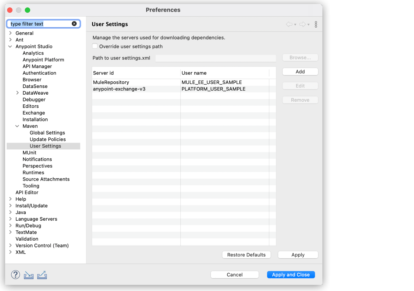 “*User Settings* option highlighted in the Studio setting preferences window.”