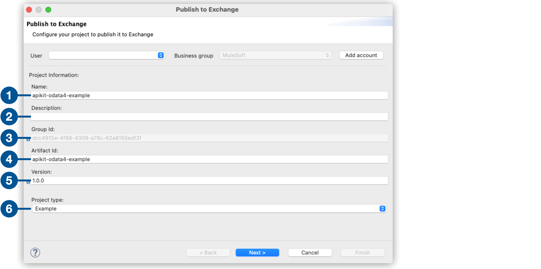 List of fields to configure before publishing an asset to Exchange.