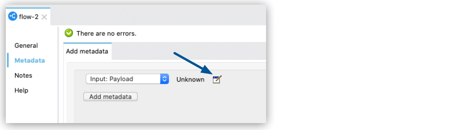 An arrow points to an icon for editing metadata