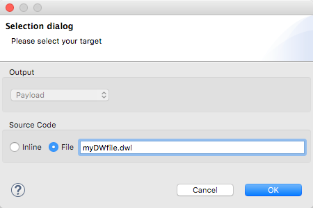 A dialog box with options for selecting a target file