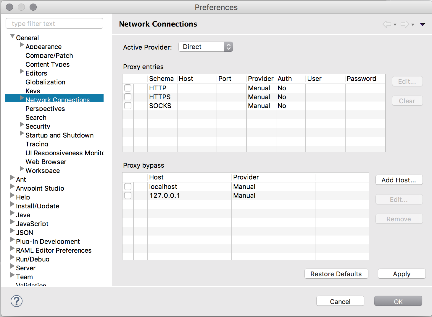 Table of Proxy Connections: Connection, Schema, Provider, and Authorization Status